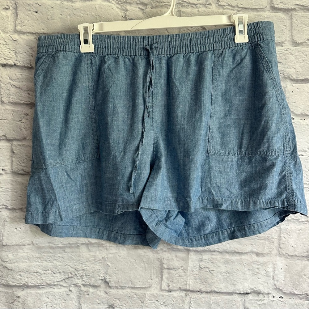 PREOWNED J. CREW ELASTIC WAIST BAND SHORTS CHAMBRAY BLUE WOMENS XXL